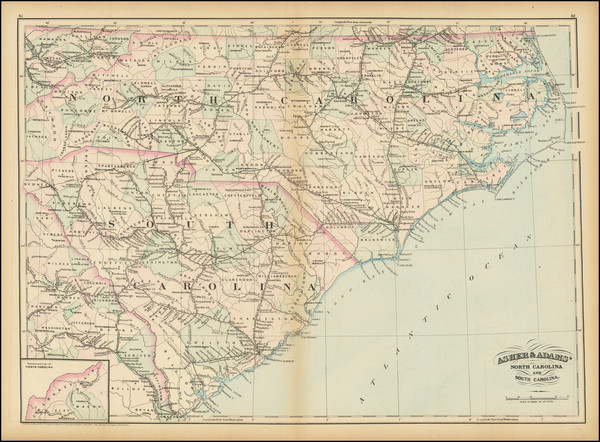 30-North Carolina and South Carolina Map By Asher  &  Adams