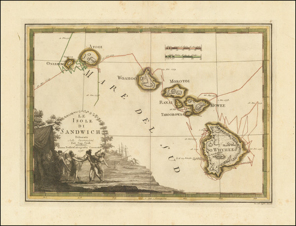 28-Hawaii and Hawaii Map By Giovanni Maria Cassini