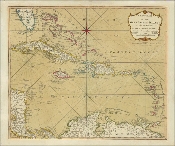 51-Florida, Caribbean, Cuba, Virgin Islands and Bahamas Map By Robert Sayer