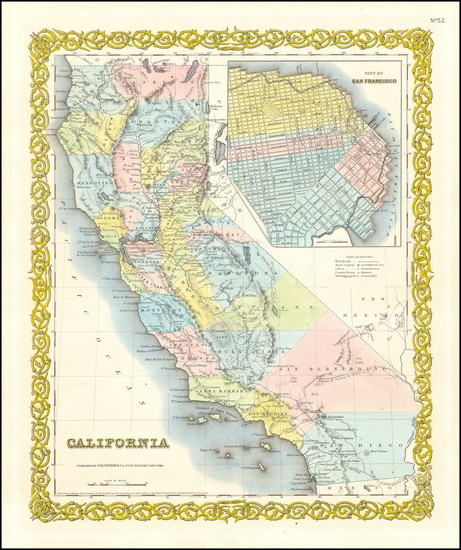 49-California and San Francisco & Bay Area Map By Joseph Hutchins Colton