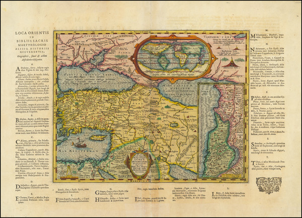 73-World, Middle East and Turkey & Asia Minor Map By Abraham Ortelius