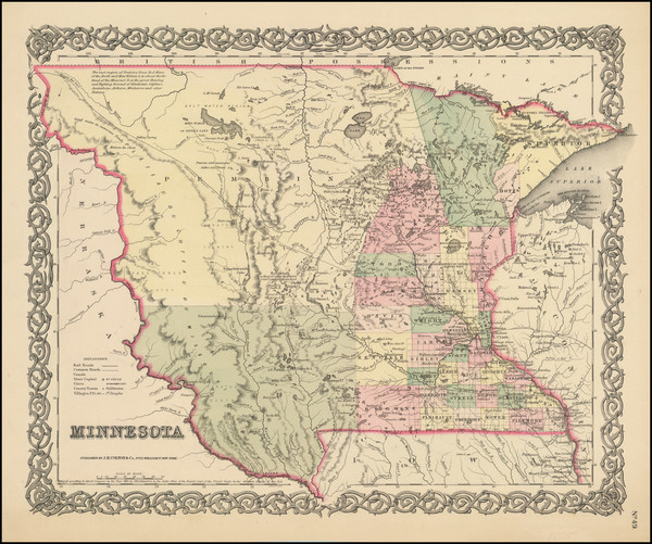 29-Minnesota, Plains, North Dakota and South Dakota Map By Joseph Hutchins Colton