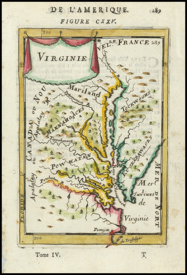 43-Mid-Atlantic, Delaware, Southeast and Virginia Map By Alain Manesson Mallet
