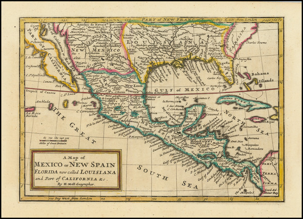 73-Southeast, Southwest and Mexico Map By Herman Moll