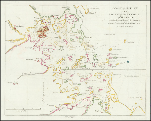 24-Massachusetts, Boston and American Revolution Map By Gentleman's Magazine