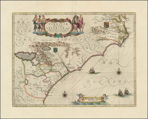 36-Southeast, Virginia, Georgia, North Carolina and South Carolina Map By Willem Janszoon Blaeu