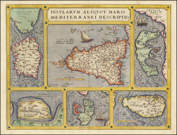 46-Malta, Sardinia, Sicily and Greece Map By Abraham Ortelius