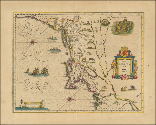 61-New England, New York State and Mid-Atlantic Map By Willem Janszoon Blaeu