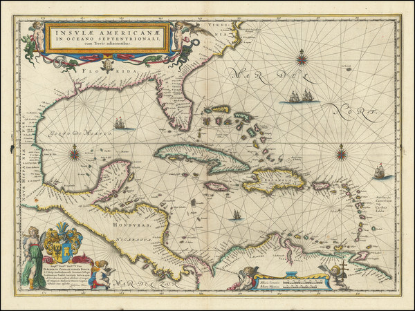 68-Florida, South, Southeast, Caribbean and Central America Map By Willem Janszoon Blaeu
