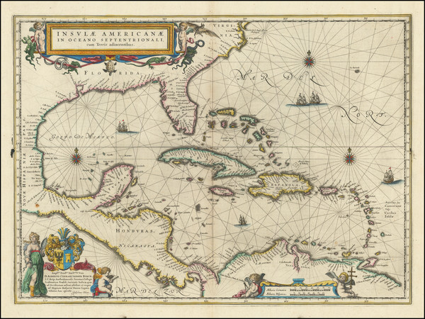 42-Florida, South, Southeast, Caribbean and Central America Map By Willem Janszoon Blaeu