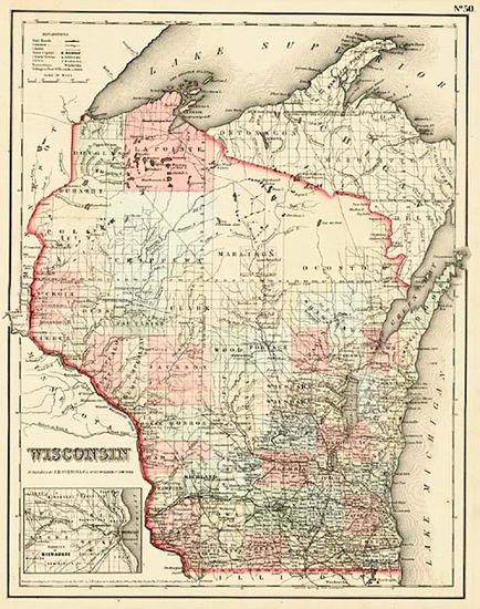 42-Midwest Map By Joseph Hutchins Colton