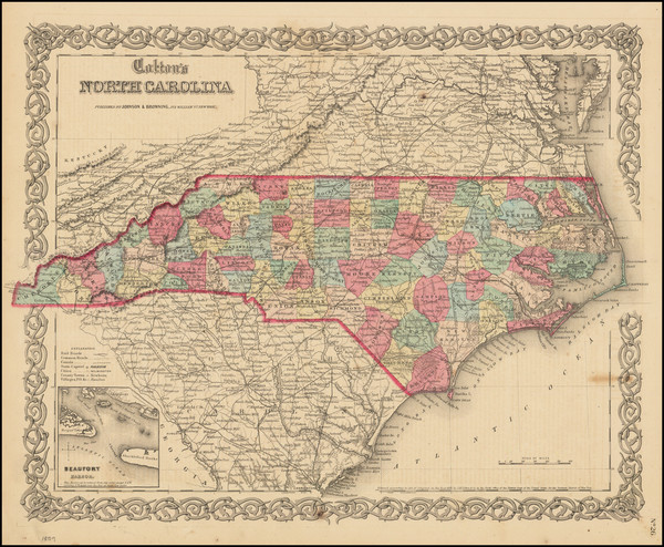 65-North Carolina Map By Joseph Hutchins Colton