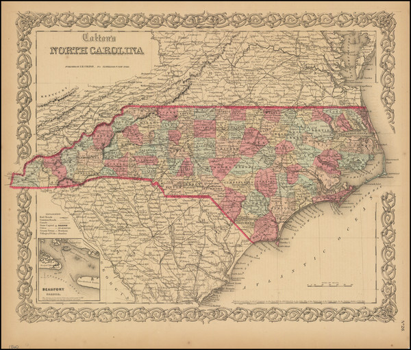 83-North Carolina Map By Joseph Hutchins Colton