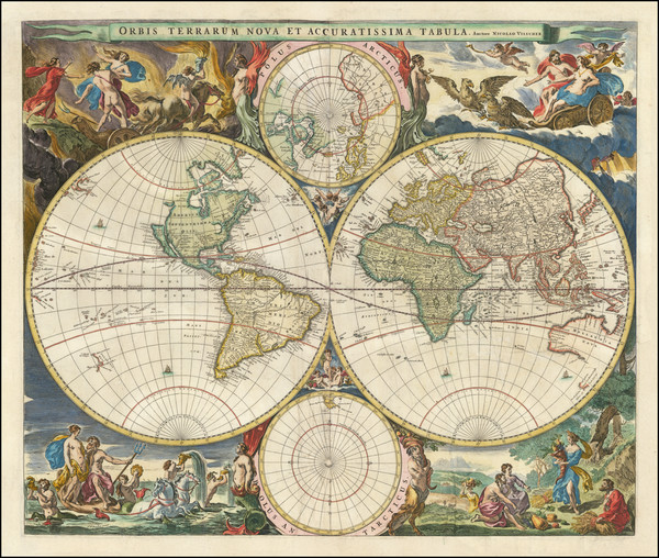 98-World and California as an Island Map By Nicolaes Visscher I