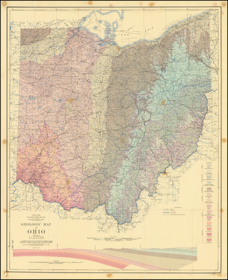 13-Ohio and Geological Map By J. A. Bownocker