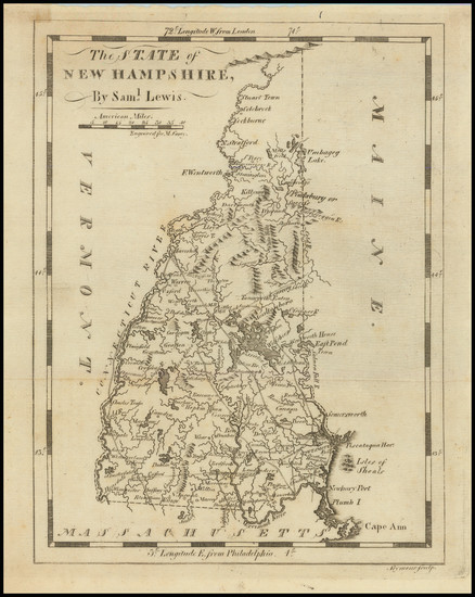 23-New Hampshire Map By Mathew Carey