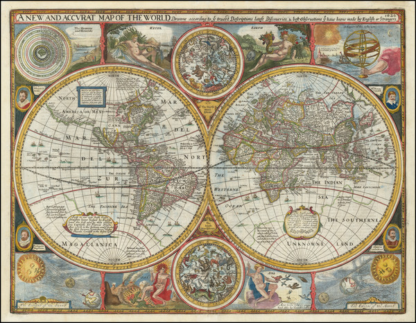 61-World and California as an Island Map By John Speed