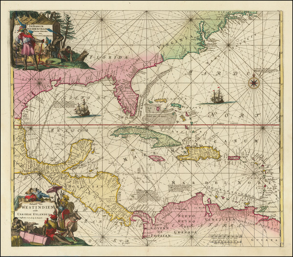 51-Florida, South, Southeast, Caribbean and Central America Map By Louis Renard