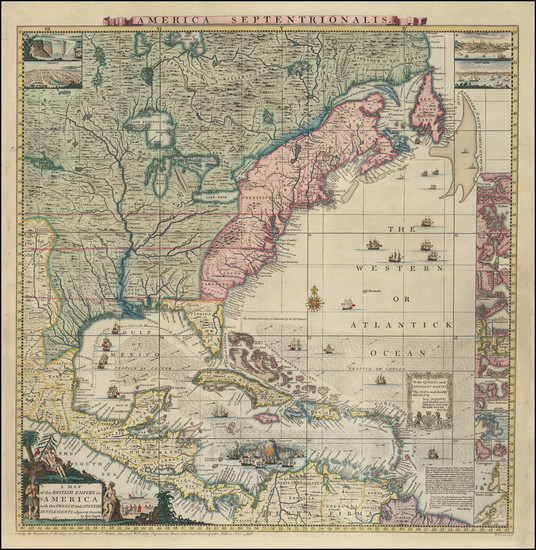 98-United States, North America and Canada Map By Henry Popple