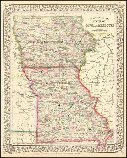 64-Iowa and Missouri Map By Samuel Augustus Mitchell Jr.