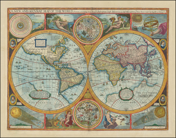 21-World and California as an Island Map By John Speed