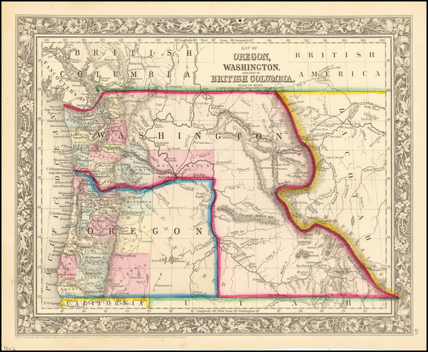 95-Idaho, Pacific Northwest, Oregon and Washington Map By Samuel Augustus Mitchell Jr.