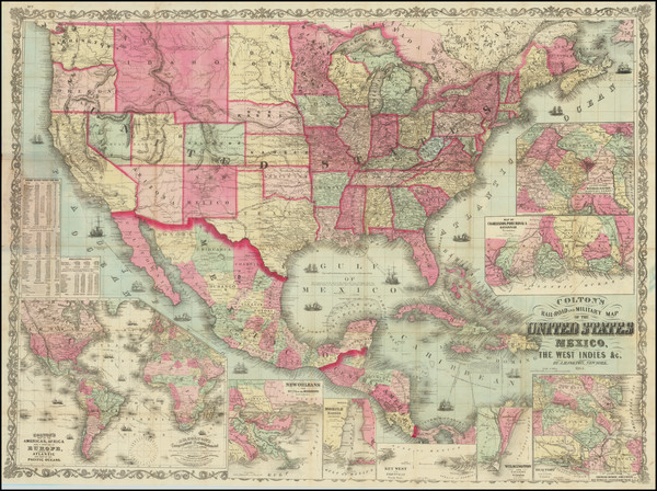 20-United States, Idaho, Mexico and Caribbean Map By Joseph Hutchins Colton