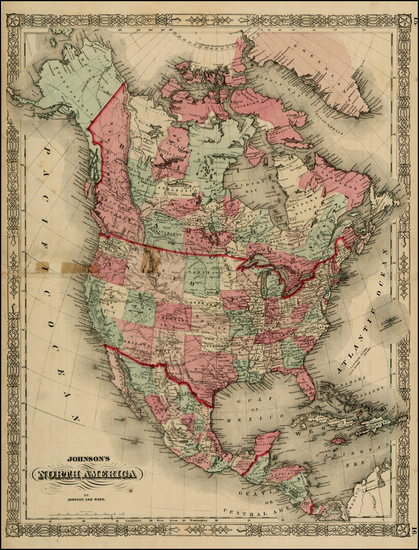 32-North America Map By Benjamin P Ward  &  Alvin Jewett Johnson