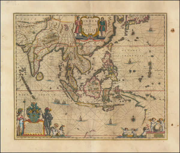 53-China, India, Southeast Asia, Philippines and Indonesia Map By Willem Janszoon Blaeu