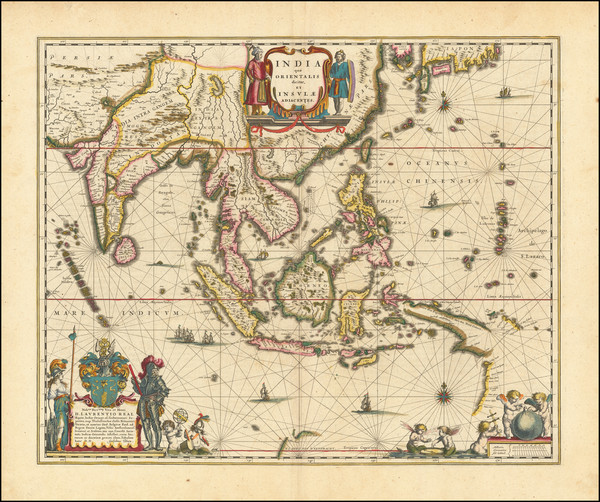 77-China, India, Southeast Asia, Philippines and Indonesia Map By Willem Janszoon Blaeu