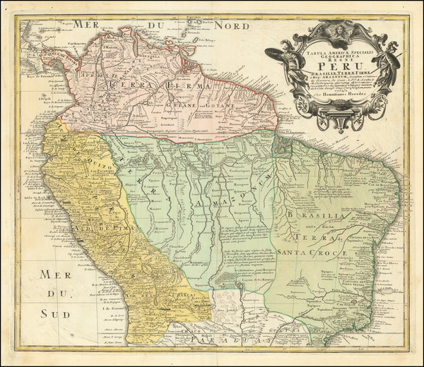 100-Colombia, Chile, Brazil, Paraguay & Bolivia and Peru & Ecuador Map By Homann Heirs