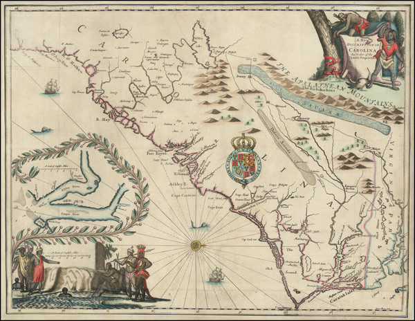 61-Southeast, North Carolina and South Carolina Map By John Ogilby - James Moxon