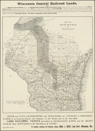 8-Wisconsin Map By The Milwaukee Litho & Engr. Co.