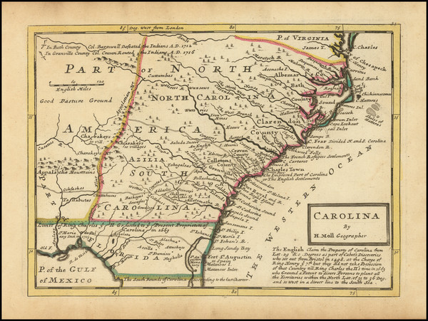 72-Florida, Kentucky, Tennessee, Georgia, North Carolina and South Carolina Map By Herman Moll