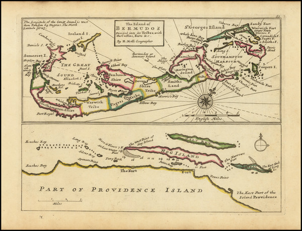 6-Bahamas and Bermuda Map By Herman Moll