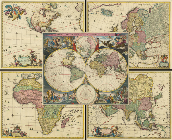 88-World, Europe, Asia, Africa, California as an Island and America Map By Nicolaes Visscher I