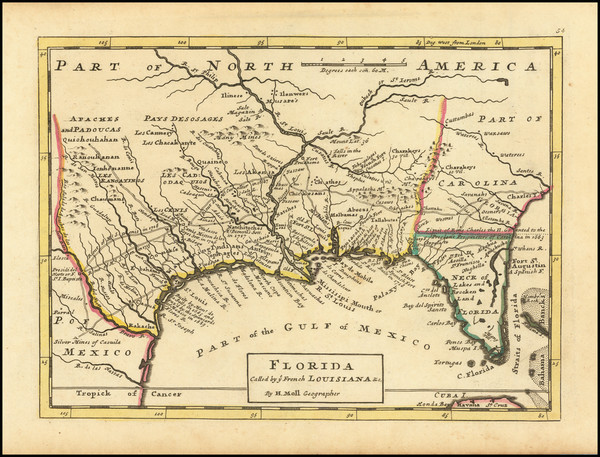 23-Florida, South, Southeast and Texas Map By Herman Moll