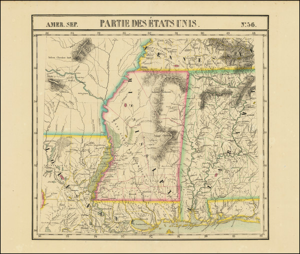 68-South, Louisiana, Alabama and Mississippi Map By Philippe Marie Vandermaelen