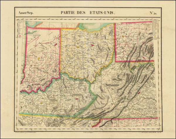 61-West Virginia, Kentucky, Indiana and Ohio Map By Philippe Marie Vandermaelen