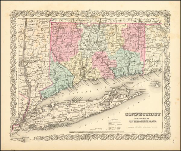 60-Connecticut Map By Joseph Hutchins Colton