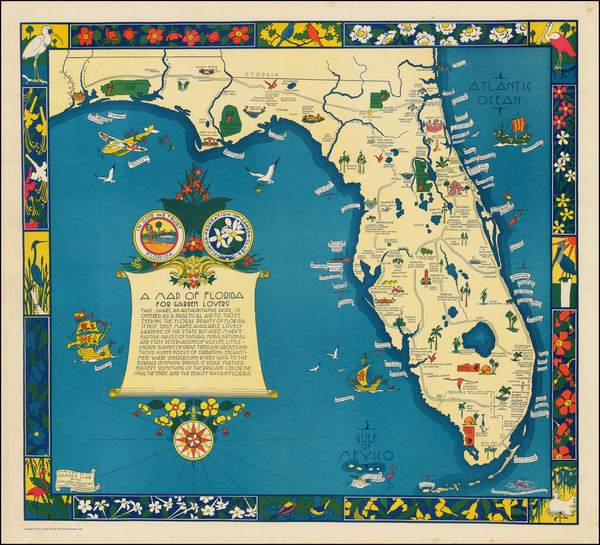 5-Florida and Travel Posters Map By Don J. Emery  &  Garden Club of Halifax County