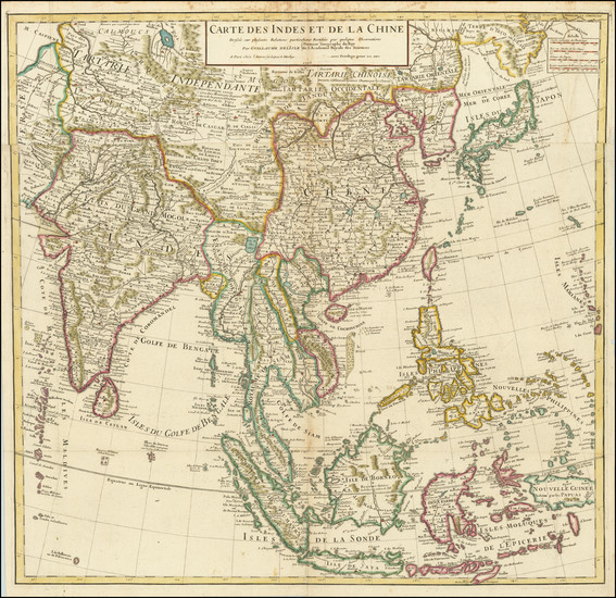 60-Asia, China, India, Southeast Asia, Philippines and Indonesia Map By Guillaume De L'Isle