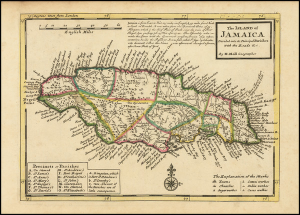 86-Jamaica Map By Herman Moll