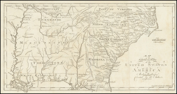 34-South, Mississippi and Georgia Map By Abraham Bradley / Jedidiah Morse