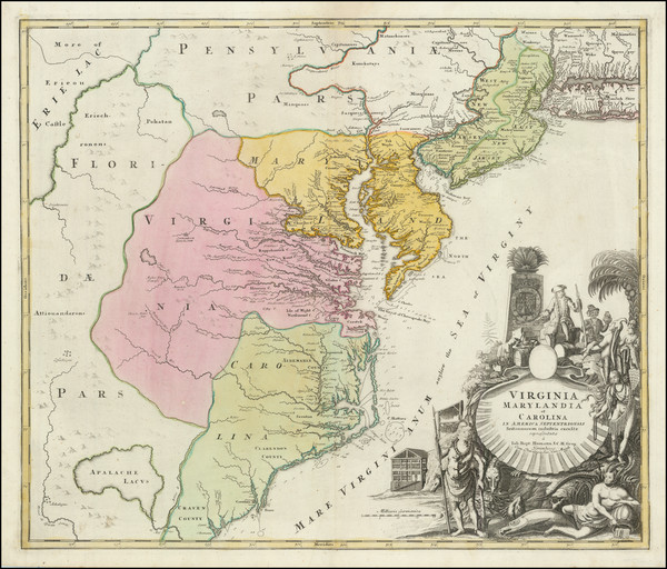 45-Mid-Atlantic, Maryland, Delaware, Southeast and Virginia Map By Johann Baptist Homann