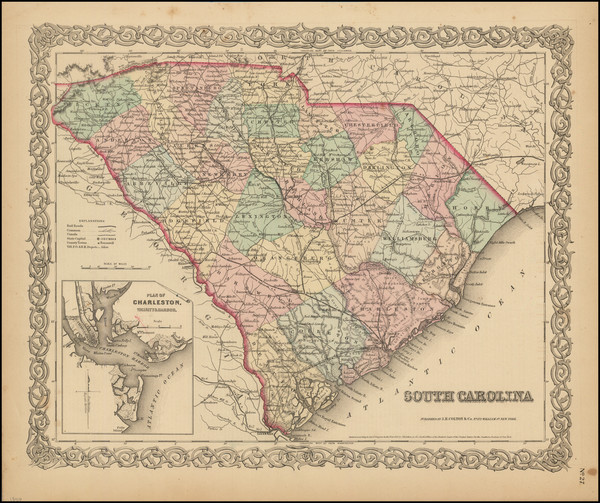 32-South Carolina Map By Joseph Hutchins Colton