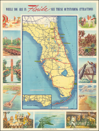 3-Florida and Pictorial Maps Map By American Automobile Association