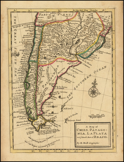 2-Argentina and Chile Map By Herman Moll