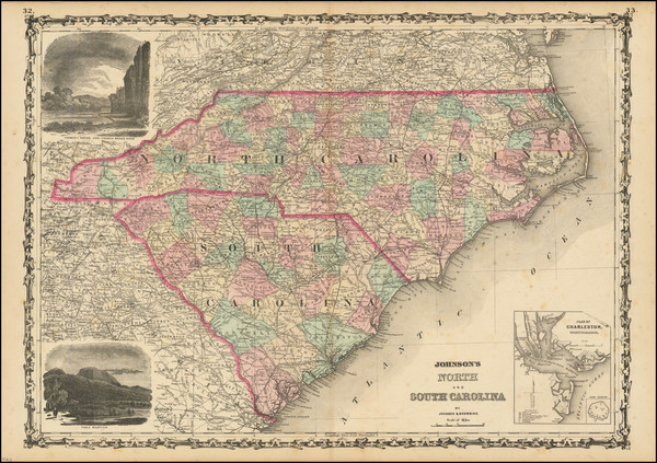 16-North Carolina and South Carolina Map By Alvin Jewett Johnson  &  Ross C. Browning