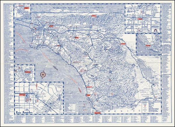 3-Pictorial Maps, Los Angeles and San Diego Map By Herbert E. Floercky